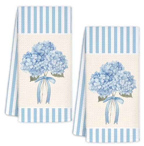 Blue and White Hydrangea Bow Decorative Hand Towels for Bathroom Kitchen Set of 2, Blue Hydrangea Bathroom Decor, Flower Floral Hydrangeas Lovers Gifts for Kids Women, 16x24 Inch - color: Retro Hydrangea