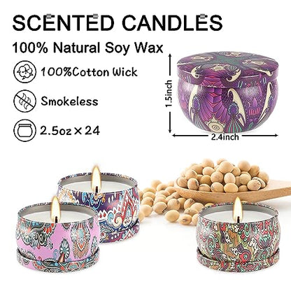Scented Candles Gift Set, 2.5 oz Soy Wax Aromatherapy Candle for Home, Romantic Candles Gift for Mother Day Christmas Valentines Birthday (24 Pack) - color: 24Pack-Brown