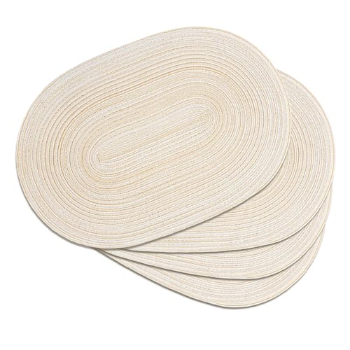 Placemats Set of 4, Woven Oval Braided Dining Table Mats(Beige) | 12 x 17.5 Inch Size Fits Plates and Flatware; Hand Washable and Heat Resistant for Kitchen Use, with Farmhouse and Boho Style - color: Beige, size: 4 pcs