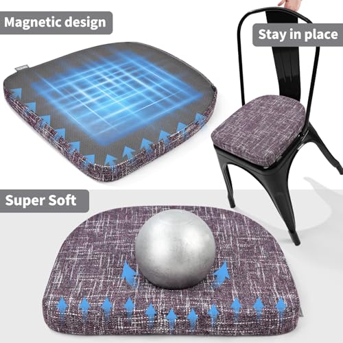 SINOSSO Memory Foam 14" Metal Chair Cushions 4 Pcs, Modern Interwoven Style Magnetic Chair Pads for Dining Kitchen Cafe Bistro Stackable Chair (U-Shape, Purple, 4) - color: Purple