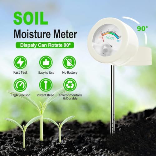 Soil Hygrometer Meter for Plants, Gardening Tool - Included 200+ Plants Care Guide, 80 pH Test Strips & Sample Tube, Soil Moisture Sensor for Indoor & Outdoor Use, No Battery Needed