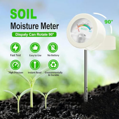 Soil Hygrometer Meter for Plants, Gardening Tool - Included 200+ Plants Care Guide, 80 pH Test Strips & Sample Tube, Soil Moisture Sensor for Indoor & Outdoor Use, No Battery Needed