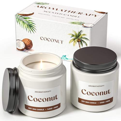 Coconut Scented Candles for Women, Soy Candle Gift Set, Tropical Coconut Candles, 2 Pack Aromatherapy Candles for Relaxing, Summer Home Decor - color: Coconut Candle