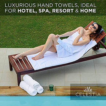 Villa Celestia Cotton Hand Towels Set of 4, 16 x 28, Oeko-TEX Certified, Quick Dry, White - color: White, size: Hand Towel - Pack of 4