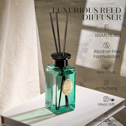 M&SENSE 6.3 oz Large Reed Diffuser Set | Sea Island Cotton Scent Oil Diffuser with Sticks | Hotel Collection Non-Toxic Essential Oil |for Bedroom Bathroom Living Room - color: Sea Island Cotton, size: 180ml
