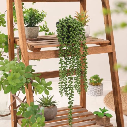 6pcs Fake Hanging Succulents Plants,Faux String of Pearls Plant | Artificial Greenery Decoration for Wall, Diy Filler,Backdrop, Garden, Indoor and Outdoor