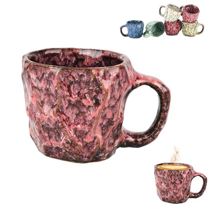 DorkTees 9oz Handmade Reactive Glaze Stoneware Coffee Mug (Pink) | Handmade reactive glaze stoneware; rustic textured high-fired ceramic. ideal gift choice for coffee lovers daily use. - color: Pink