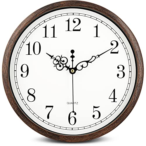 Bernhard Products Wall Clock 12 Inch Silent Non Ticking Movement Quality Quartz Battery Operated Round Easy to Read Decorative Brown Home/Kitchen/Office/Bedroom/Classroom/School Clocks, Black Numbers - color: Classic, size: 12 Inch