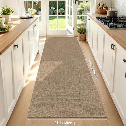 HEBE Washable Hallway Runner Rug 2'x8', Cotton Woven Kitchen Rug Runner | Non Slip Rubber Backed Hall Runners, Neutral Cotton Floor Carpet Runner for Entryway,Hallway, Bedroom,Bedside Rug - size: 2' x 8' (Rectangular)