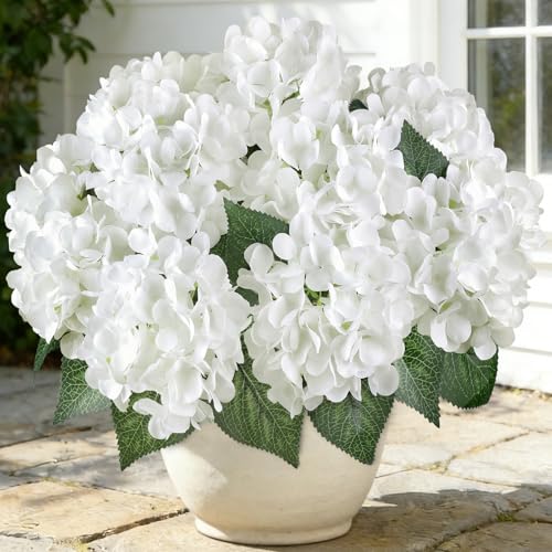 AGIRL Artificial Flowers for Outdoor 3 Bundles White Faux Silk Hydrangea | UV Resistant Fake plants Lifelike Faux Flowers for Outdoor Garden Patio Porch Balcony Home Decor Wedding Party Centerpieces - color: Pure White, size: 3