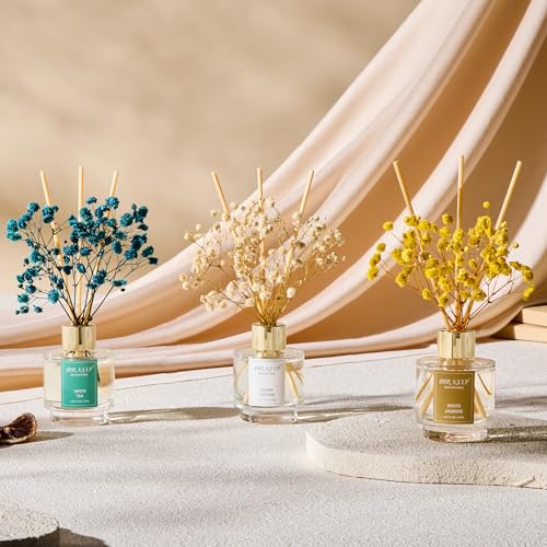 Reed Diffuser Set of 3,Clean Cotton White Jasmine White Tea Oil Reed Diffusers for Bedroom Living Room Office Aromatherapy Oil Reed Diffuser for Gift 50ml x 3