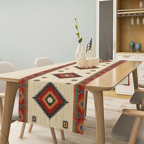 Retro Aztec Table Runner, Western Native American Tribal Art Printed Runner for Home Kitchen Dining Table Party 13x36in - color: Aztec-7, size: 13x36in