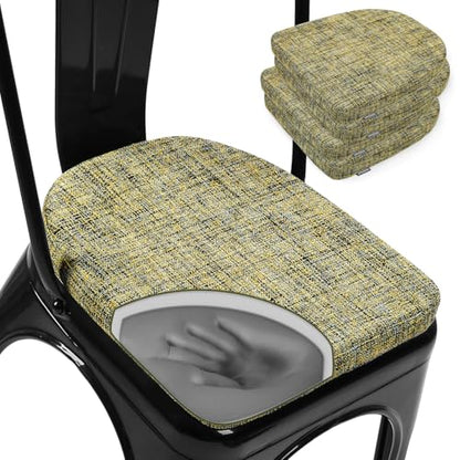 SINOSSO Memory Foam 14" Metal Chair Cushions 4 Pcs, Modern Interwoven Style Magnetic Chair Pads for Dining Kitchen Cafe Bistro Stackable Chair (U-Shape, Yellow, 4) - color: Yellow