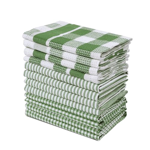 LANE LINEN 100% Cotton Kitchen Dish Cloths, Ultra Soft Absorbent Quick Drying Dish Towels, Multiweave Wash Cloths Dish Towel Sets, 12x12 Inches, 12 Pack - Olive - color: 02: Olive, size: 12"x12" - 12 Pack