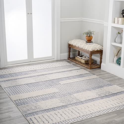 JONATHAN Y Geometric High-Low Cream/Gray Indoor Area Rug 5X8 ft, Kerstin for Living Room, Bedroom, Kitchen, Office, Easy-Cleaning, High Traffic, Pet-Friendly, Non-Shedding SNT100A-5 - size: 5'3" x 7'7" (Rectangular)