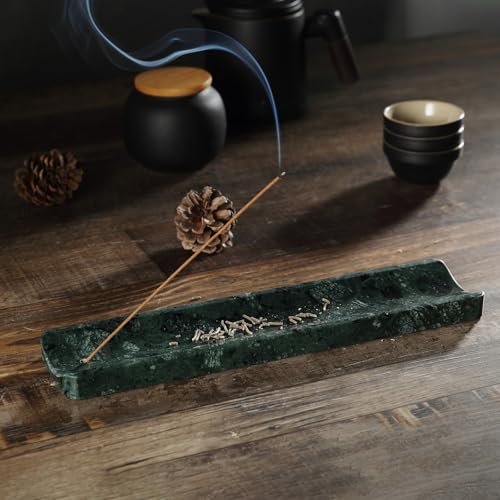Marble Incense Holder, Incense Holder for Sticks, Incense Sticks Holder Ash Catcher for Meditation Yoga SPA, Natural Stone Incense Burner, Home Table Decor (Green) - color: Green