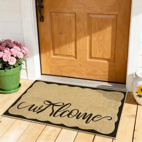 Welcome Mat Outdoor Bow Front Door Mats for Inside Outside Entrance 17"x30" | non-slip backing, durable, low profile, coquette rugs, housewarming gift, for living room bedroom bathroom patio, floor decor - color: Black Welcome
