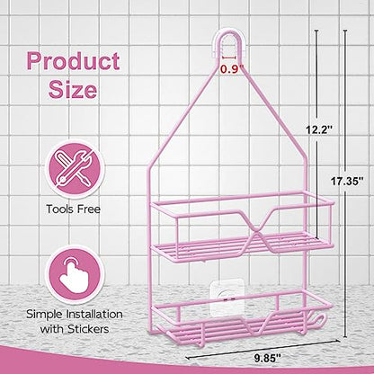 TreeLen Pink Shower Caddy Over Shower Head, Pink Bathroom Accessories, Gift for Girlfriend, Wife, Little Girl - color: Pink