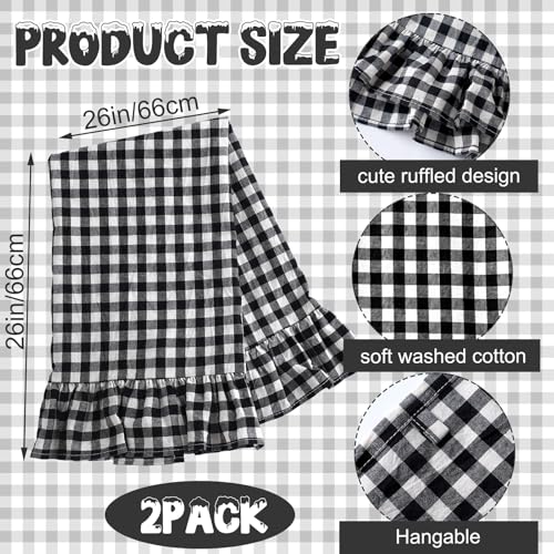 HunnmingRe Matte Black Kitchen Towels Set of 2, 100% Cotton Ruffled Gingham Dish Towels 18"x28" Tea Cloths Classic Plaid Pattern for Farmhouse Charm, Drying Dishes, Entertaining Guests - color: Matte Black, style: Gingham
