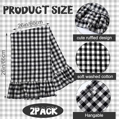 HunnmingRe Matte Black Kitchen Towels Set of 2, 100% Cotton Ruffled Gingham Dish Towels 18"x28" Tea Cloths Classic Plaid Pattern for Farmhouse Charm, Drying Dishes, Entertaining Guests - color: Matte Black, style: Gingham