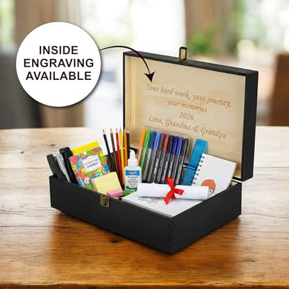 Personalized Name & Grade Wooden Keepsake Box – Custom Engraved Memory Box with Student Name and Class Year, Graduation & School Milestone Gift Storage Chest - style: 18. Kids School Memory Box