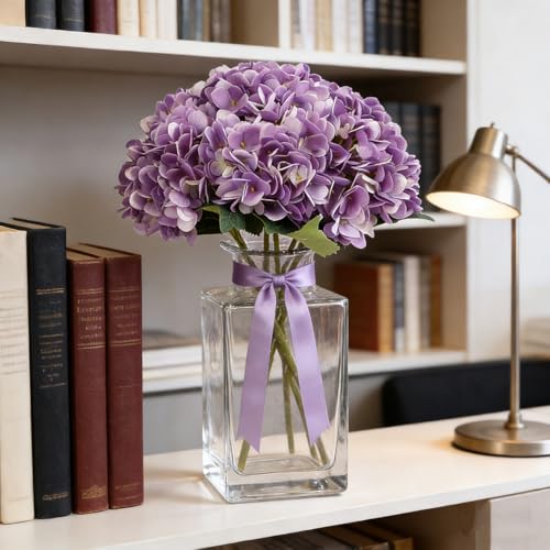 Kimura's Cabin 6Pcs Artificial Hydrangeas Flower Silk Fake Flowers,Purple | Faux Hydrangea Flowers with Stems,Wedding Party Bouquet Arrangements,Home Table Centerpieces,Vase Filler Plants,Office Deco - color: Purple