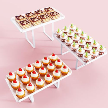 Bakzon 3 Pieces Cupcake Stand Holder, White Acrylic Dessert Table Display Set with Iron Support Legs for Birthday Candy Bar Décor Weddings, Parties Events
