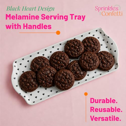 Black Heart Melamine Serving Tray with Handles Lightweight Party Platter | By Sprinkles & Confetti Shatter-Resistant BPA-Free Dishwasher Safe Charcuterie Desserts Appetizers Entertaining Holiday - color: Black Heart