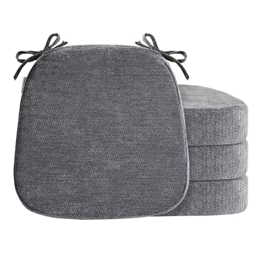 D-Shaped Chair Cushions for Dining Chairs, 2.5” Thick Chair Pads with Washable Comfortable Textured Cover, Non Slip Kitchen Chair Cushions with Ties, 16.5" x 16.5", 4 Pack, Dark Grey - color: Dark Grey, size: 4 Pack