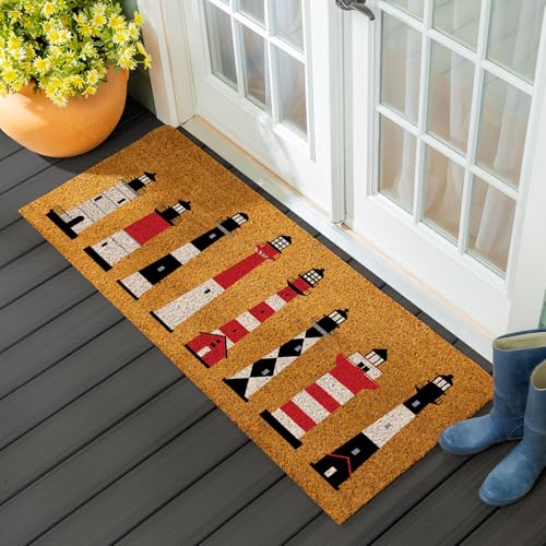 Evergreen Nature Coir Doormat, 2'x5' Large Welcome Mats for Double Doors, Outdoor Indoor Entrance Rug, Non-Slip Front Door Mat for Beach House, Decoration for Home (Coastal Lighthouse, 60"x24") - color: Coastal Lighthouse, size: 2' x 5' (Rectangular)