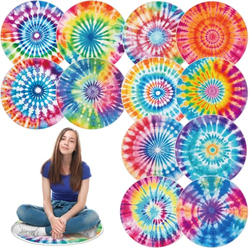12 Pcs Carpet Circle Seats, 15 Inch Round Classroom Rug, Non Slip Corner Floor Cushion Mat, Circle Time Rug for Living Room, Learning, Playing Areas, Story Time, Group Activity (Tie Dye) - style: Tie Dye