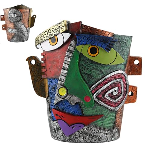 Picasso Flower Pot Colorful Face Art Abstract Resin Flower Pot Unique Face Flower Pot Head Planter for Indoor Outdoor Plants Patio Home Art Decoration (Frown) - color: Frown
