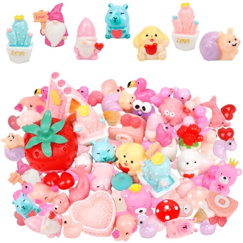 FOIMAS 40pcs Mini Resin Valentine's Day Figures, Valentine Mini Resin Animals Love Heart Figurines for Home Decoration