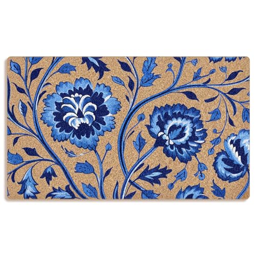 Mingnei Chinoiserie Floral Coco Coir Doormat Door Mat for Home House Entrance, Blue and White Chinoiserie Flower Floral Floor Mats for Outdoor Outside Entryway 30x17 Welcome Mat - color: Chinoiserie-1