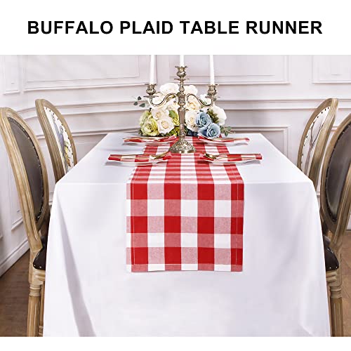 Buffalo Plaid Cotton Blend Table Runner, Buffalo Check Collection, Classic Farmhouse Style, 14x72 - Red and White - color: Red and White, size: 14*72inch