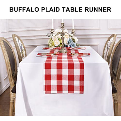 Buffalo Plaid Cotton Blend Table Runner, Buffalo Check Collection, Classic Farmhouse Style, 14x72 - Red and White - color: Red and White, size: 14*72inch