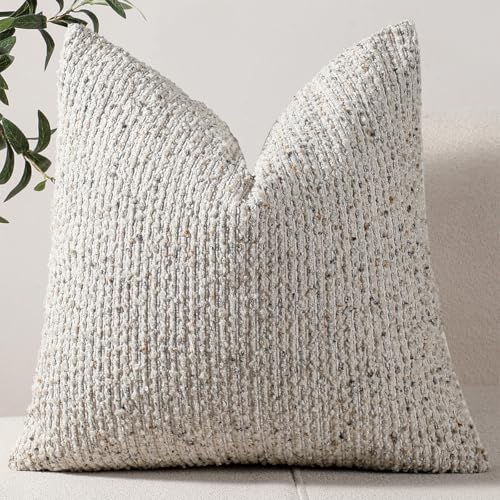 18x18 Cream Grey Throw Pillow Cover Textured Boucle Striped Chic Morden Boho Accent Farmhouse Square Decorative Couch Pillow Cover for Home Decor Bed Sofa Living Room - color: Grey & Cream, size: 18" x 18" (Pack of 1)