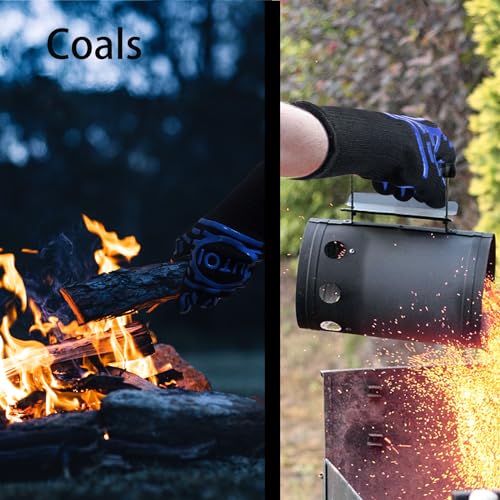 BBQ Grill Gloves 1472°F Heat Resistant, XL Long Non-Slip Oven Mitts for Baking, Kitchen, Campfire, Smoker and Outdoor Cooking, EN407 Certified, Washable, Blue - color: Blue Bbq Gloves