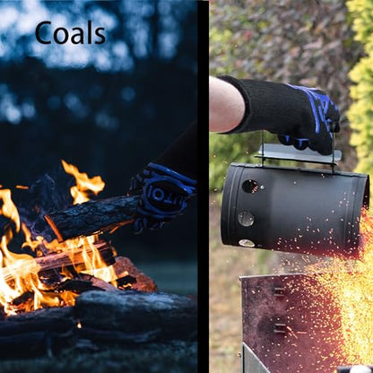 BBQ Grill Gloves 1472°F Heat Resistant, XL Long Non-Slip Oven Mitts for Baking, Kitchen, Campfire, Smoker and Outdoor Cooking, EN407 Certified, Washable, Blue - color: Blue Bbq Gloves