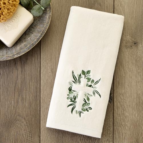 SKL Home Cross with Greenery Hand Towel 2pc Set for Bath/Kitchen/Bar & Gift, Natural - color: Cross With Greenery