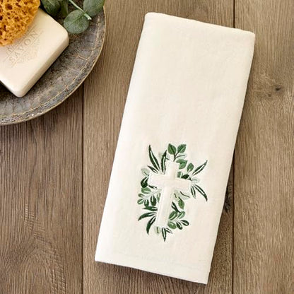 SKL Home Cross with Greenery Hand Towel 2pc Set for Bath/Kitchen/Bar & Gift, Natural - color: Cross With Greenery