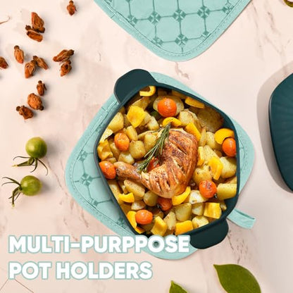 Oven Mitts Kitchen Towels Dishcloths with Pot Holders Sets 12PCS,Dish Towels Sets,Oven Gloves Pot Pads Heat Resistant 500 Degrees with Non-Slip Silicone Surface for Cooking Baking Grilling-Mint Green - color: Mint Green
