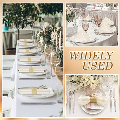 Tatuo 50 Sets Ivory Satin Napkins and Rings Set 17 x 17 Inch Square Dinner Cloth Napkins Holder Bulk for Wedding Party Supplies Banquet, Parties Dinner Decoration(Ivory)