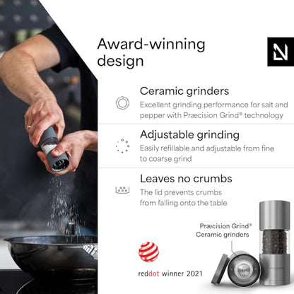 LARS NYSØM Salt and Pepper Grinder Set, Manual Salt and Pepper Mills with Adjustable Ceramic Grinder, Design Spice Shaker Set (Stainless Steel) - color: Stainless Steel