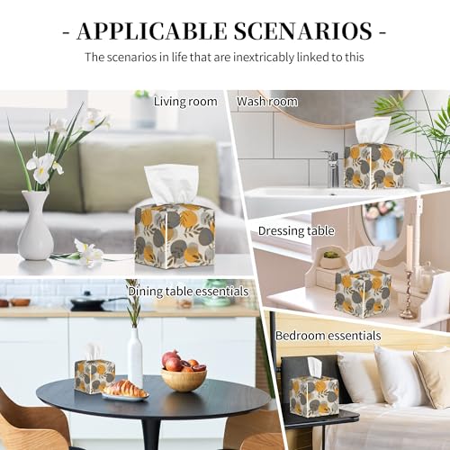 Boho Abstract Leaves Tissue Box Cover Square,Linear Boho Leaves and Geometric Tissue Box Holder Waterproof Leather Facial Paper Organizer Dispenser for Bathroom Home Car Nightstand Vanity Desk - color: Color-18