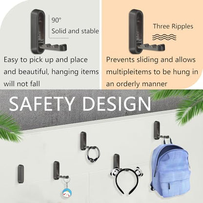 4PCS Folding Coat Hooks, Flip Down Hook, Foldable Gold Hook Wall, Heavy Duty Invisible Folding Hooks for Hanging Coats, Bags, Hats, Cooking Utensil, Bathrobes, Keys (Black) - color: Black, size: 4 Hooks