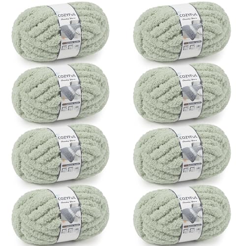 Cozyful Chunky Yarn for Hand Knitting - #10 Chunky Chenille Yarn, Jumbo Big Thick Chunky Yarns for Crocheting, Super Bulky Chunky Knit Blanket Yarns, 8 Skein (22 yds 8 oz Each Skein), Sage Green - color: Sage Green