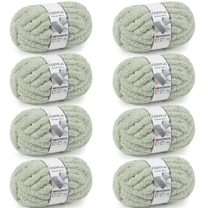 Cozyful Chunky Yarn for Hand Knitting - #10 Chunky Chenille Yarn, Jumbo Big Thick Chunky Yarns for Crocheting, Super Bulky Chunky Knit Blanket Yarns, 8 Skein (22 yds 8 oz Each Skein), Sage Green - color: Sage Green