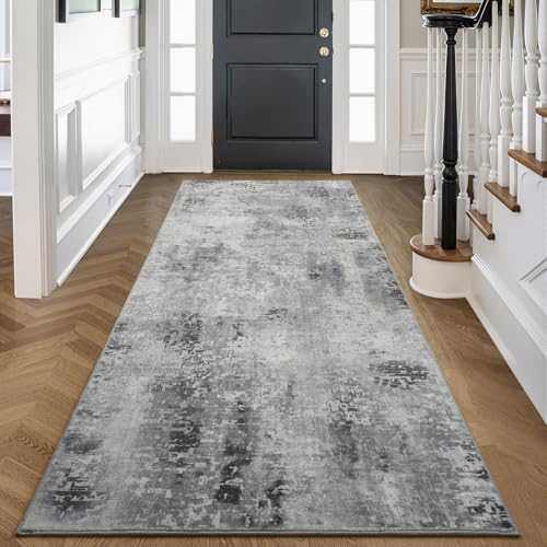 Kelarea Washable Runner Rug 2x6, Non-Slip Low Pile Abstract Grey | Water & Stain Resistant, Pet Friendly, Easy Clean, Ultra Soft, for Entrance, Kitchen, Bedroom, Hallways - color: Light Grey, size: 2' x 6' (Rectangular)