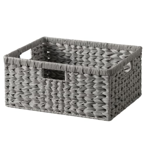 GRANNY SAYS Wicker Baskets for Organizing, Waterproof Pantry Basket, 1-Pack | Plastic Wicker Storage Baskets for Shelves,Large Wicker Baskets for Storage,Handwoven Storage Baskets with Handle,Grey Basket - color: Gray, size: 16½"L x 13"W x 7½"H